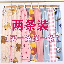 Pajama pants womens pure cotton spring and autumn thin section summer loose ladies plaid cartoon printing can be worn confinement home trousers