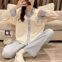 Chaoshan Jieyang pajamas womens spring and autumn new sweet cardigan long-sleeved cute ins style bow home service suit