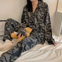 Chaoshan Jieyang net red violent bear pajamas spring and autumn long-sleeved cartoon couple tide cool ins style home clothes suit