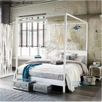 Simple Modern Double Bed Solid Wood Four Poster Shelf Simple Modern Double Bed Solid Wood Four Poster Shelf Pillar