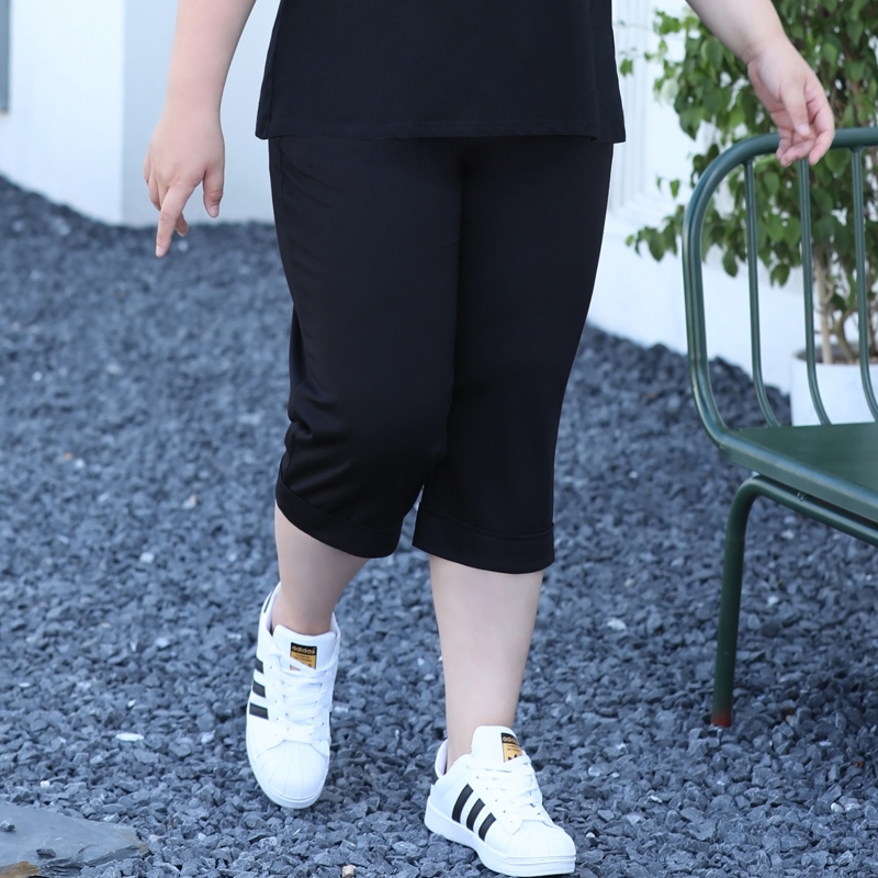 100kg High-Waisted Cropped Pants for Middle-Aged Women, Plus Size, Loose, Slimming, Casual, Versatile, Straight-Leg Mid-Length Pants
