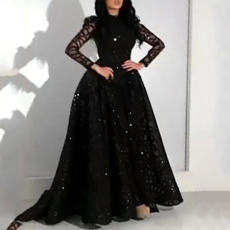 Women party dress Lady Evening Gown женщины длинный рукав блестки беспорядочного поздно платья 
