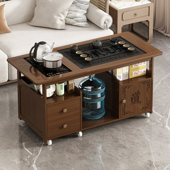 Gangyi mobile tea table tea table small tea cart living room side cabinets tea set tray kettle integrated / one