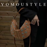 Ретро универсальная вместительная и большая матовая сумка на одно плечо, с драгоценным камнем