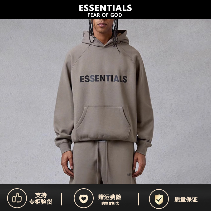 【Supports Inspection】5Zhe Fog Ess Hooded Sweatshirt with Lettering on the Chest, Fleece-Lined Hoodie, Trendy Essentials
