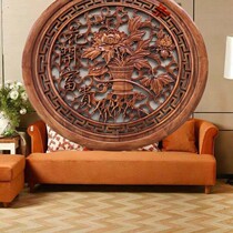 East Yang Wood Carving Pendant Round Flower Open Rich Fu Fu Character Living Room Background Wall Wall Decoration Xuanguan Hanging Incense Camphor Wood Sculpture Painting