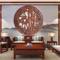 Dongyang wood carving pendant fragrant Zhangmu bamboo newspaper Pingan round Feng Shui Living room Xuanguan wall-hanging background wall hanging screen solid wood