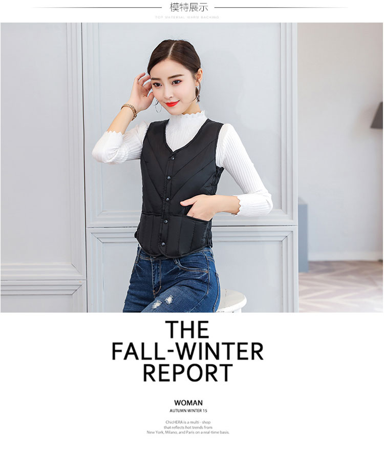 Mùa thu đông mới nhẹ xuống áo vest cotton nữ ngắn cổ chữ V thon gọn giảm béo áo vest cotton ấm áp áo khoác chống nắng nữ