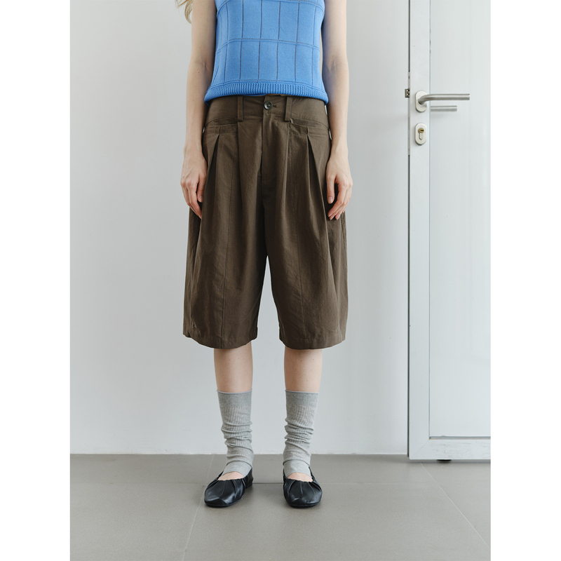 Digwill Workwear Loose Buttoned Cropped Pants for Women, High-Waisted Wide-Leg Over-The-Knee Straight Casual Mid-Length Pants