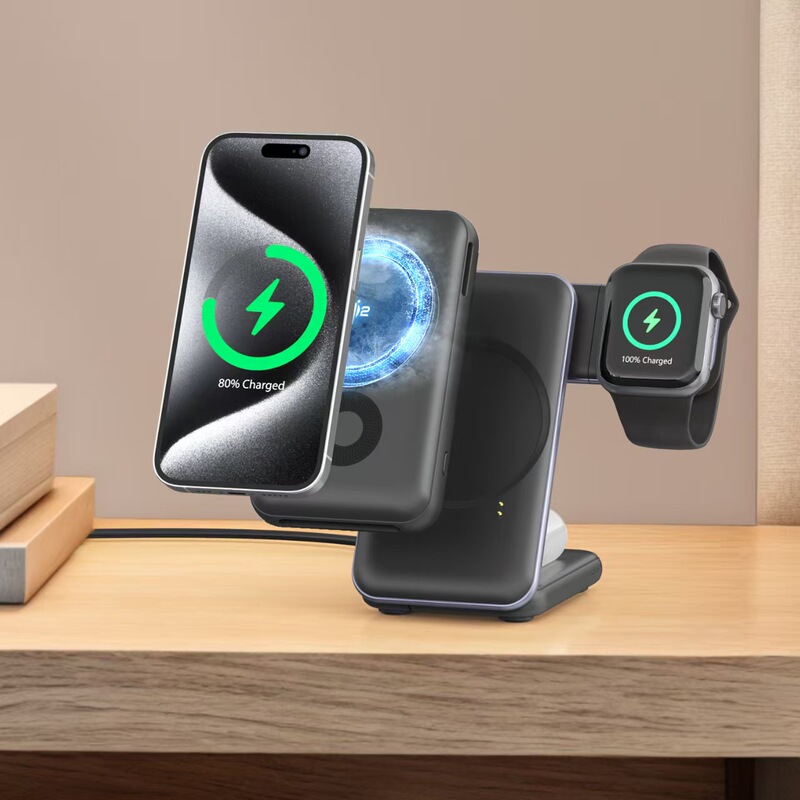 Qi2 Cooling Magnetic Power Bank Foldable Three-In-One Wireless Charger Suitable for iPhone 17/16 Apple Samsung Watches and Earphones