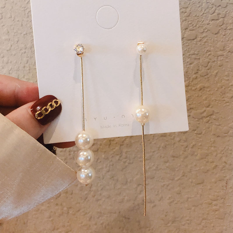 Earrings women's 2021 new trendy earrings temperament net red Korean long version pearl earrings asymmetric tassel earrings