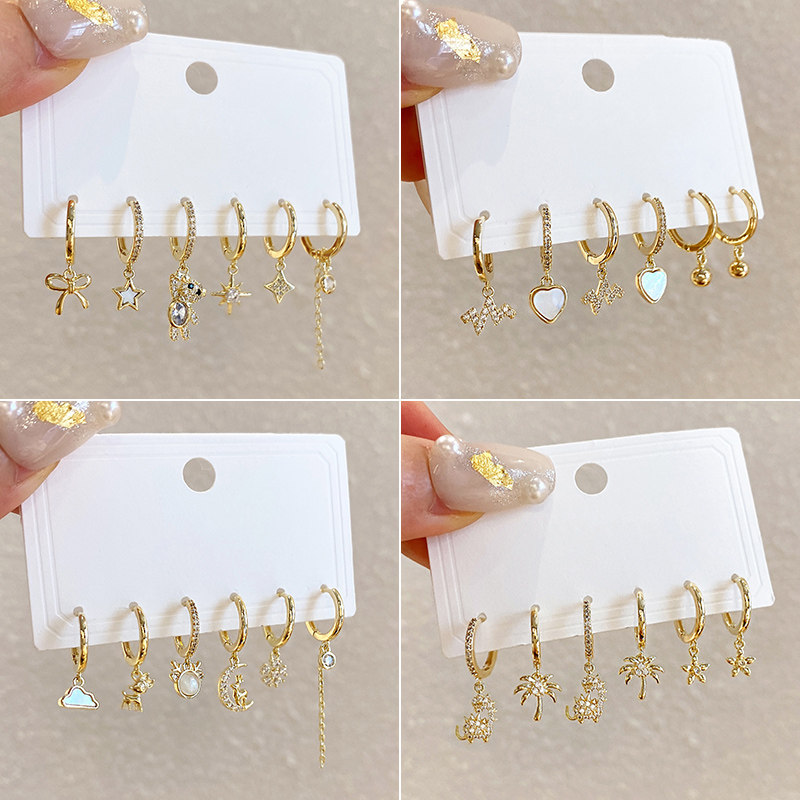 Suit hoop ear buckle 2021 new trendy high-end sense combination small earring female Korean temperament net red earrings