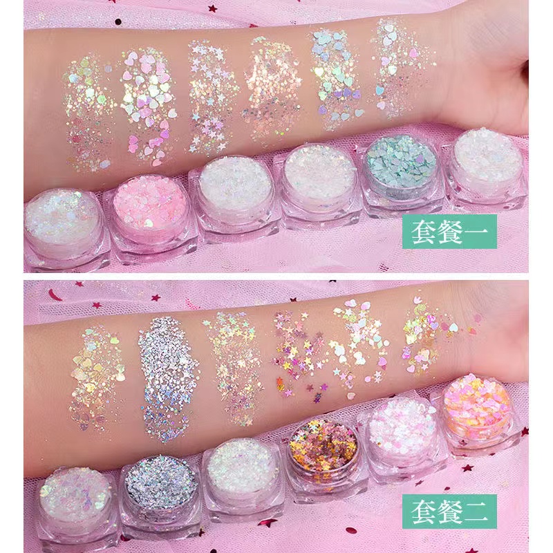 Six-color eye shadow children's performance glittering sparkling powder sequins eye makeup makeup free glue high gel sequins