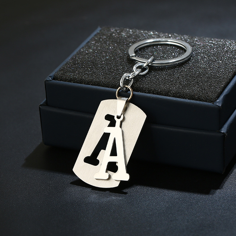 Yiwu Manufacturer Korean-Style Jewelry Exquisite Gifts 26 English Letters Stainless Steel Keychains Mixed Batch New Products
