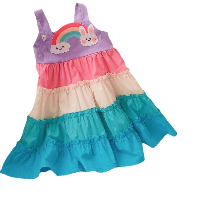 Baby girl 2023 rainbow cake dress suspenders big skirt gradient cartoon summer holiday skirt 2288