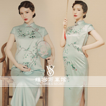 2020 China Wind Retro Ink Workers Stroke Pregnant Womens Qipao The Same Large Tummy Mommy Movie to Write True Clothing