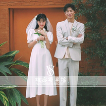 New Shadow Building Lovers Korean Ensemble Writing True Themed Clothing Retro Art Van Little White Dress Han Style Fashion Photography Gown