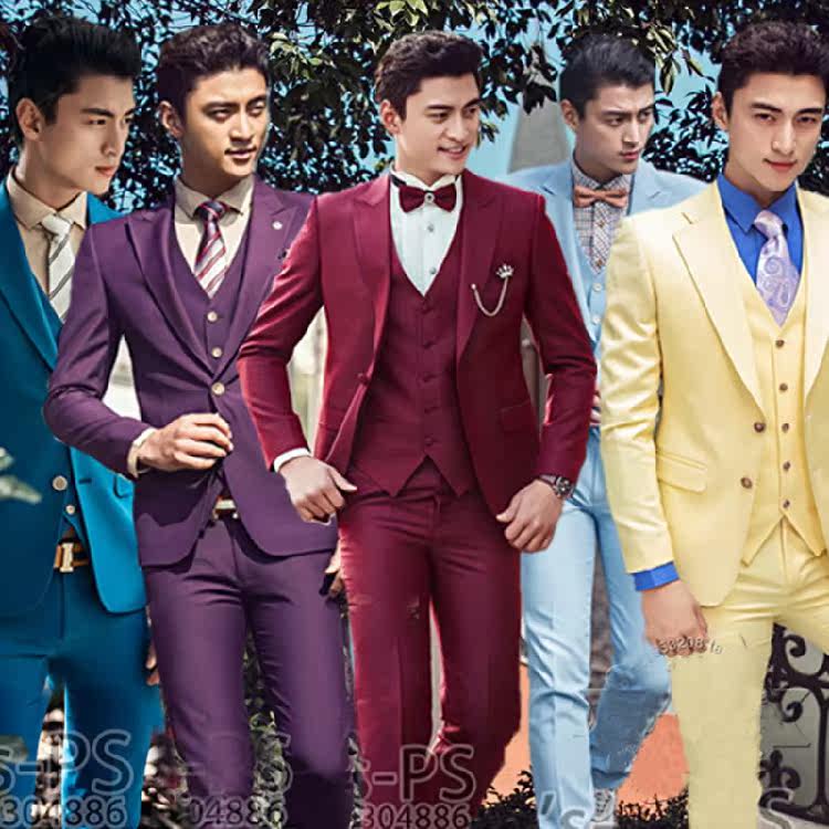 Hot movie building three-piece pure men's suit suit men's dress Korean style stage hosted photo
