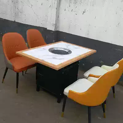 New Chinese antique hot pot table and chair combination solid wood marble induction cooker one hot pot table string incense barbecue table