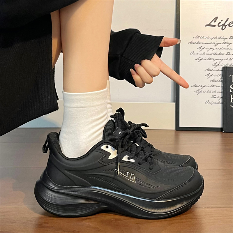 Pull-Back Black Shoes for Women, Autumn 2026 New Versatile Popular Lightweight Thick-Soled Running Shoes, Trendy Sports Running Shoes Pull-Back Black Shoes for Women, Autumn 2026 New Versatile Popular Lightweight Thick-Soled Running Shoes, Trendy Sports Running Shoes