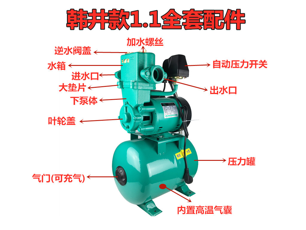 HJY-1100A冷热水自动自吸增压泵全套配件泵头水箱空气箱叶轮边盖