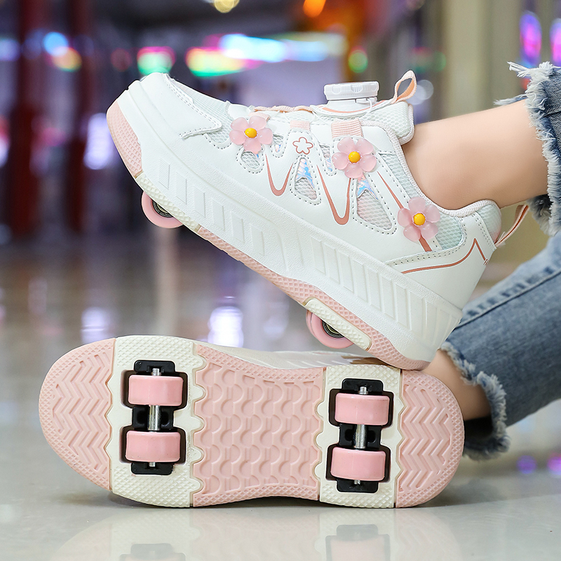 Rampage Shoes for Girls, New Autumn Model, Invisible Four-Wheel Flying Shoes, Sports Breathable Mesh Surface, Roller Shoes for Girls and Children