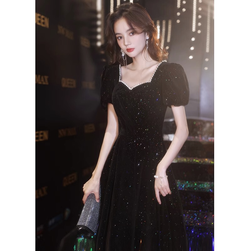 Black Evening Dress for Women 2026 New High-End Light Luxury Niche Hepburn Style Banquet Host Sophisticated Annual Meeting