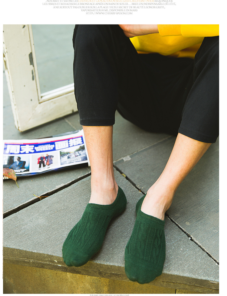 Vớ nam Vớ cotton Khử mùi mồ hôi Nông cạn Vô hình Trợ giúp Thấp Màu rắn Mùa xuân và Thu thủy triều Silicone Không trơn Quần nam tất bông đi trong nhà