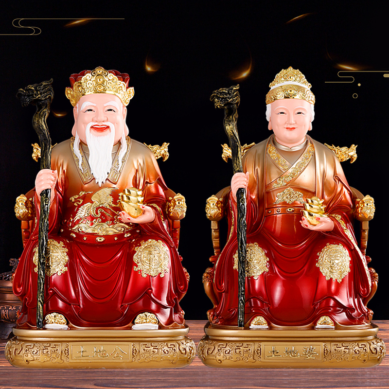 New Copper-Colored Earth God and Earth Goddess Statues for Attracting Wealth, Home Decorations, and Fortune-Enhancing Deities