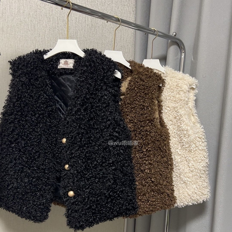 2025 Autumn/Winter Faux Fur Vest with Lamb Wool Padding, Warm Mid-Length Coat, Teddy Style, Fashionable and Youthful Vest