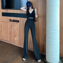 High-waisted drop flared pants Womens thin black wide-leg pants Summer thin straight suit pants Micro-flared trousers