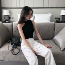 Black neck knitted camisole vest female summer outside wear sexy slim tight-fitting strapless shirt