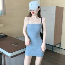 Sexy word shoulder bandeau suspender dress womens summer 2021 new waist tight bag hip mesh short skirt tide