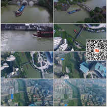 Aerial photography Beijing-Hangzhou Grand Canal Hangzhou cargo ship arch bridge River river transport City video material