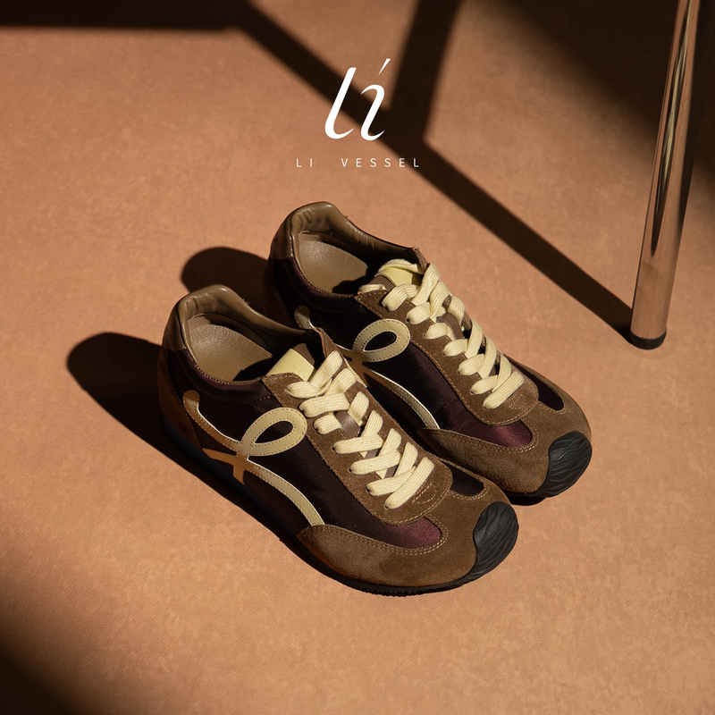 [Maomaojia] Brown Retro Height-Increasing German Training Shoes for Women, 2026 Autumn New Casual Shoes, Thick-Soled Sneakers