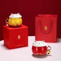 Palace Museum Cat cup Ceramic Coffee cup Milk Cup Birthday gift gift cute cat red and yellow water cup