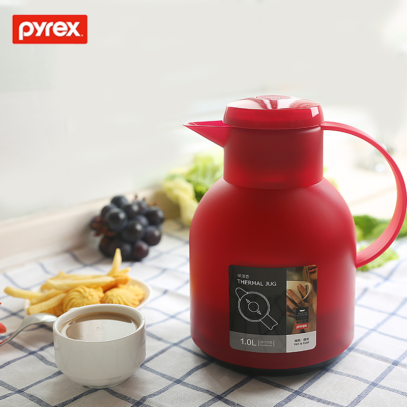 Pyrex 美国康宁 OVTHB-1L 玻璃内胆保温壶 1L 天猫优惠券折后￥58包邮（￥78-20）4色可选 赠九棱杯2个