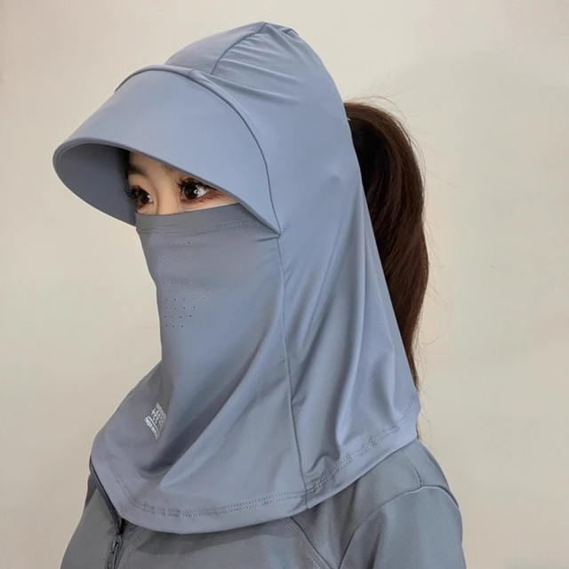 2025 New Sun Protection Ice Silk Mask for Women, Outdoor Full Face Cycling Anti-Uv Neck Protection Integrated Sun Hat