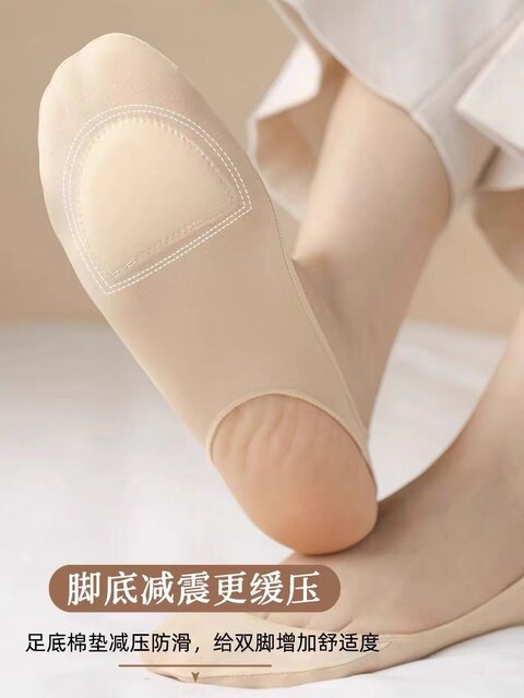 Ice Silk Boat Socks for Women, Summer Thin Non-Slip No-Show Socks with Pure Cotton Sole for High Heels, Summer Low-Cut Invisible Sock Liners with Straps