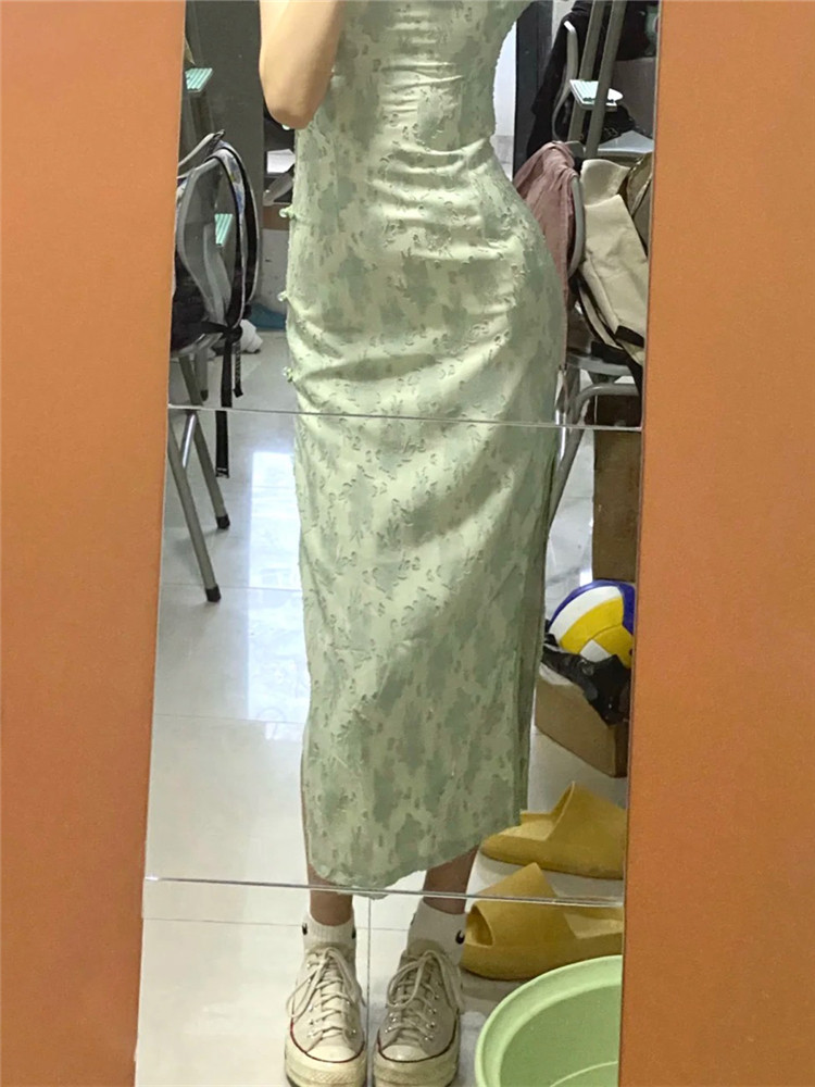 Cheongsam girl long section young retro Shanghai green elegant dress high-end traditional improved female spring and summer 2022