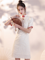 Flowers qipao young section Fresh retro young girl everyday can wear small sub short improved version modern dress dress