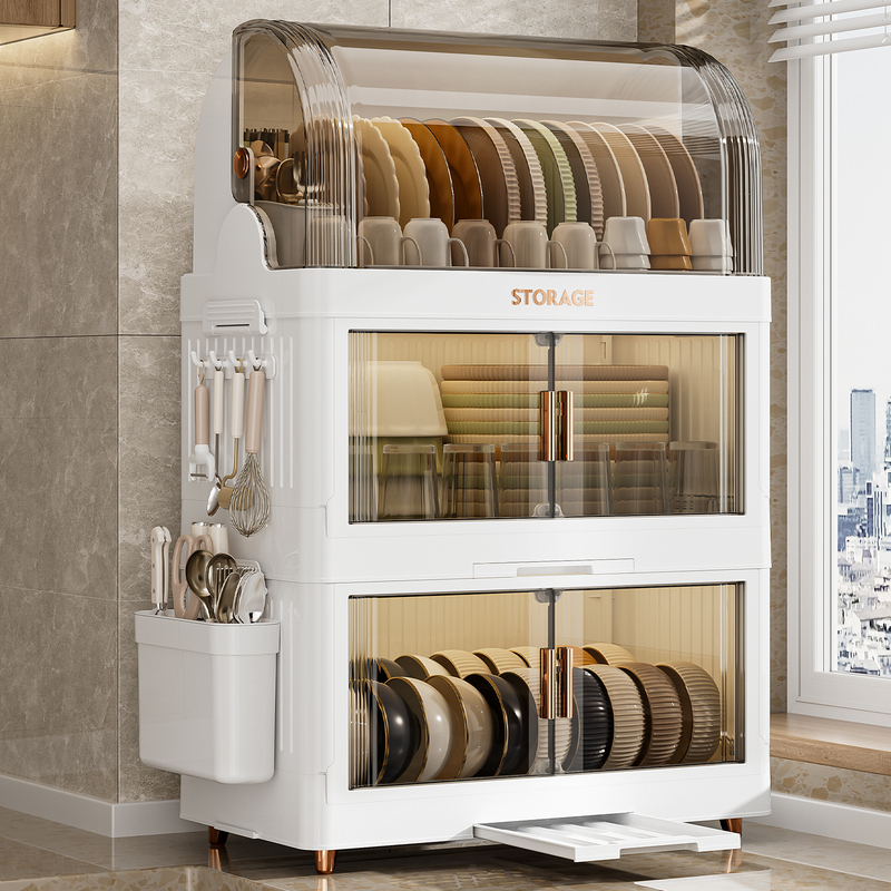 Kitchen Cabinet Household Bowl and Chopstick Drying Rack with Cover, Tableware Storage Box, Bowl and Plate Plastic Storage Rack