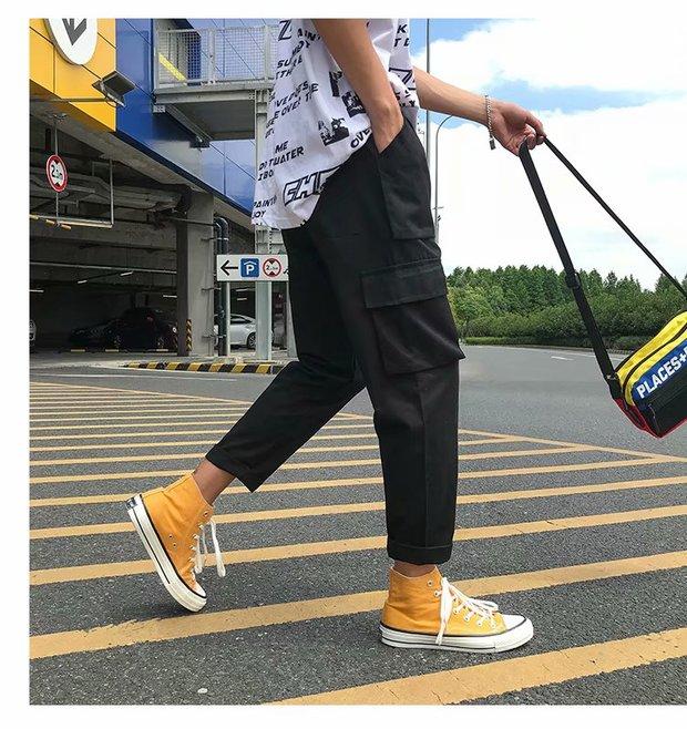 Yu Wenle ulzzang overalls nam thương hiệu thủy triều Harlan chùm quần giản dị bf gió 9 điểm in quần quần vải nam