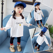 Childrens clothing girls spring T-shirt 2021 Korean version of the top childrens base shirt female baby loose long sleeve white T-shirt tide tide