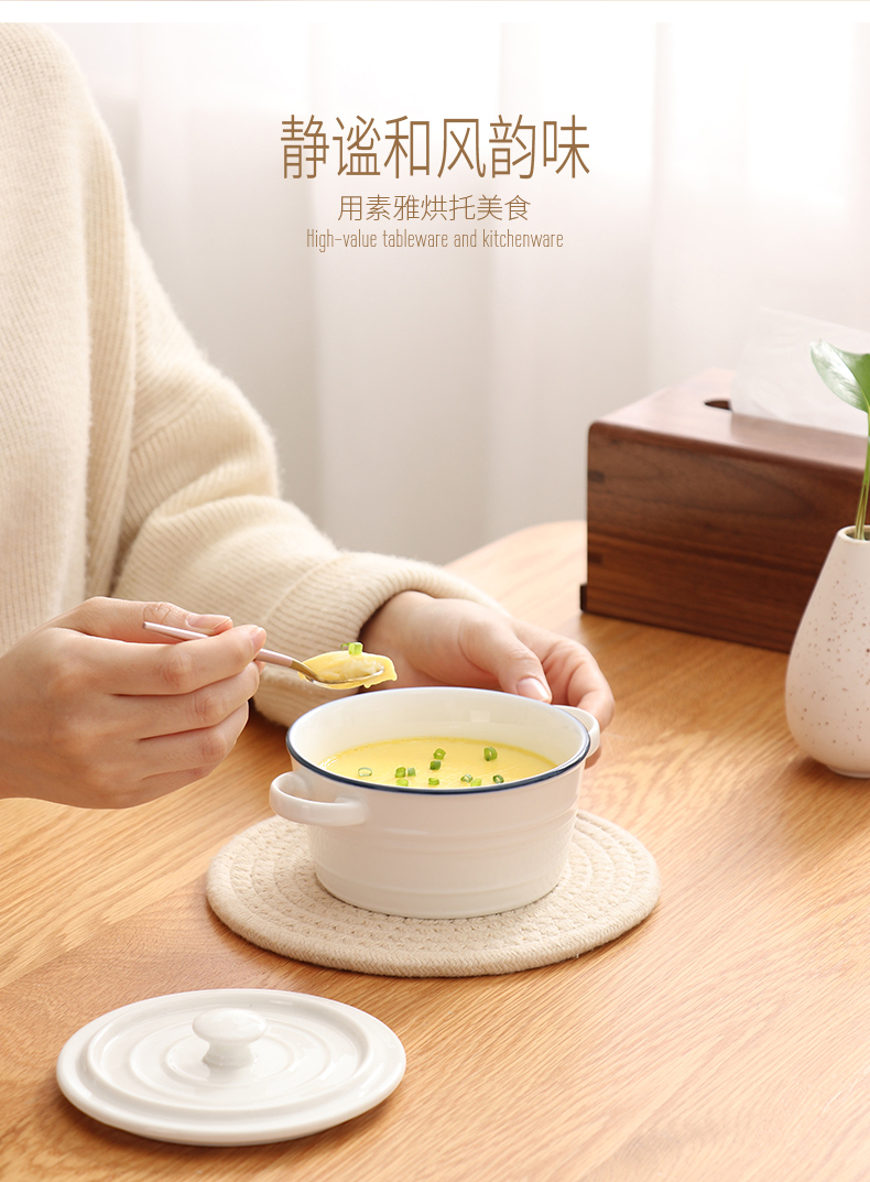 Ceramic water steamed egg bowl of chicken soup steamed egg custard an artifact braise cup bowl bowl with cover Japanese ears soup bowl bowl