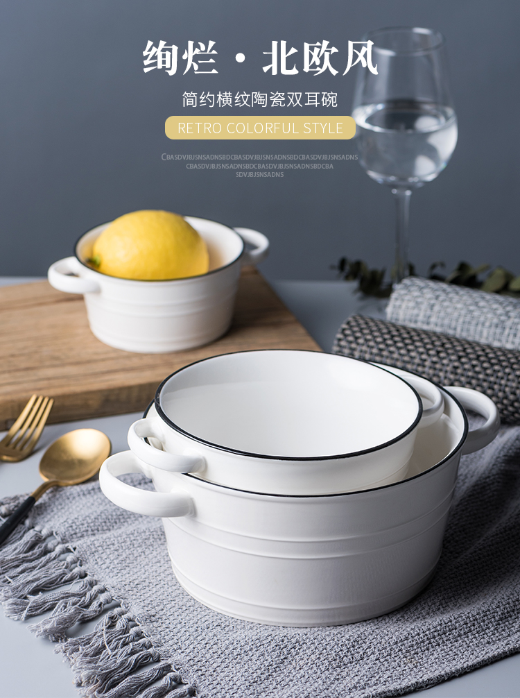 Ceramic ear soup bowl salad bowl thick soup bowl of the big bowl of soup bowl home restaurant tableware breakfast bowl of hold to high temperature