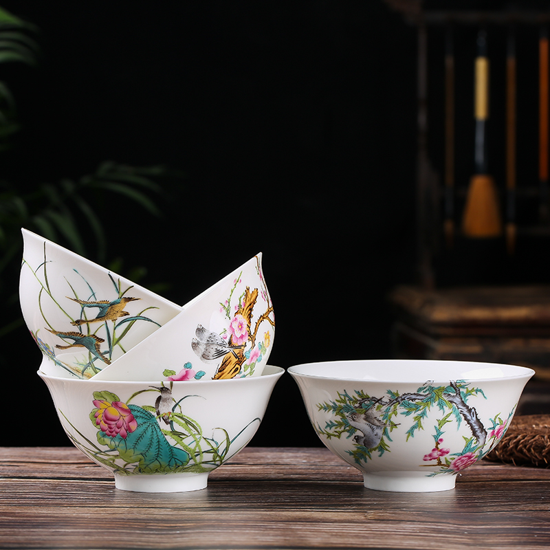 The dishes suit household jingdezhen ceramic bowl chopsticks ipads porcelain tableware to eat bowl soup bowl noodles soup bowl The four seasons of flowers and birds