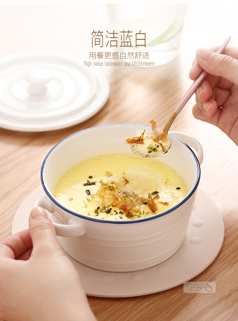 Ceramic water steamed egg bowl of chicken soup steamed egg custard an artifact braise cup bowl bowl with cover Japanese ears soup bowl bowl