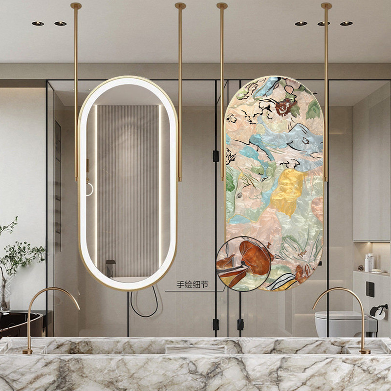 Light Luxury Enamel-Colored Hanging Mirror, Rotatable Bathroom Vanity Mirror, Makeup Screen Partition, Smart Mirror with Lights