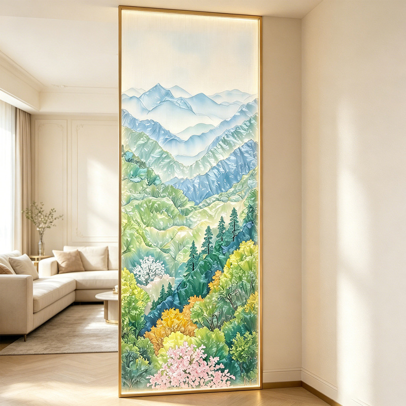 Light Luxury Cream-Style Enamel Glass Screen for Villa Entrance, Living Room, Artistic Glass Partition, Translucent, Modern and Simple Light Luxury Cream-Style Enamel Glass Screen for Villa Entrance, Living Room, Artistic Glass Partition, Translucent, Modern and Simple